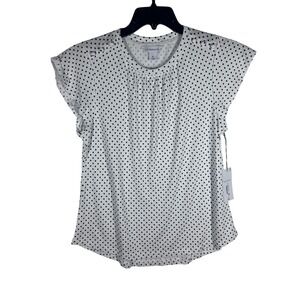 Liz Claiborne Polka Dot Ruffle Sleeve Top Blouse White Black Women's NEW‎